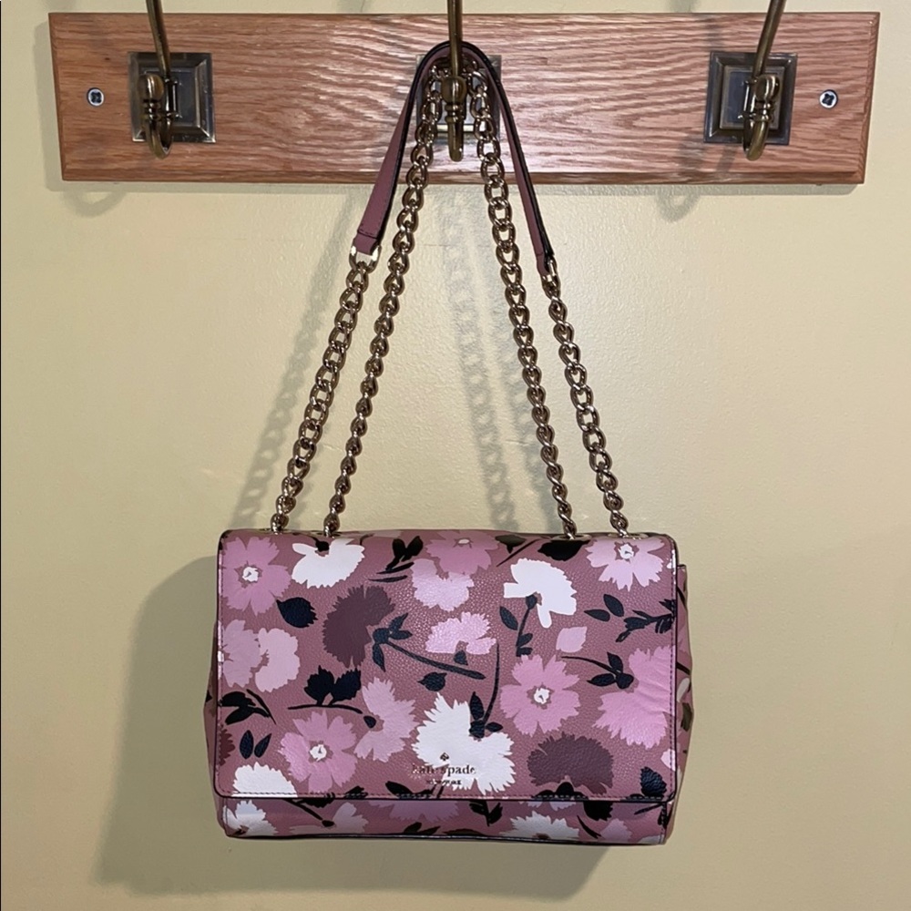 Kate Spade Pink Floral Chain Shoulder Bag – Leather Crossbody Purse, Chic Design